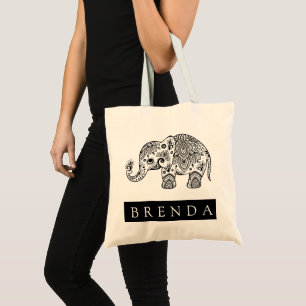 Black & White Blommigt Paisley Elephant Tygkasse