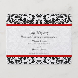 Black & White Blommigt Red Trim Registry Bröllop Tilläggskort