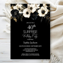 Black White Blommigt Surprise 40:e födelsedag Part