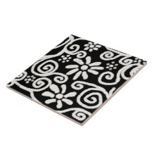 Black White Blommigt & Swirls Flowers Flower Mönst