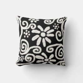 Black White Blommigt & Swirls Flowers Flower Mönst Kudde