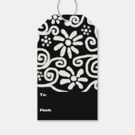Black White Blommigt & Swirls Flowers Flower Mönst Presentetikett