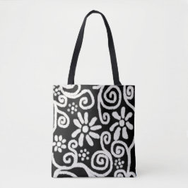 Black White Blommigt & Swirls Flowers Flower Mönst Tygkasse