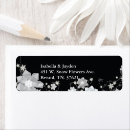 Black White Blommigt Winter Wedding Adress Returadress Etikett