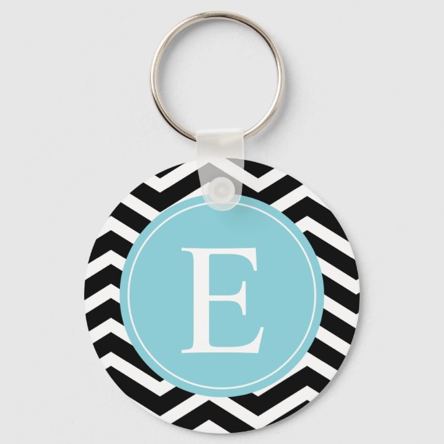Black White Blue Chevron Anpassningsbar Nyckelring (Framsida)
