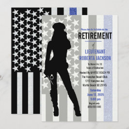 Black White Blue Flagga Police Woman Pension Inbjudningar