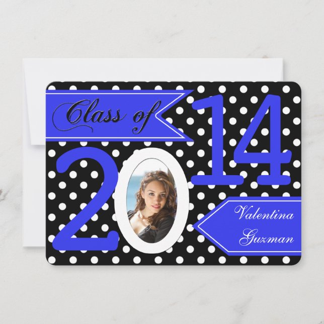 Black White Blue Polka Dot Photo Studenten Inbjuda Inbjudningar (Framsida)