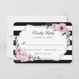 Black White Blush Pink Watercolor Floral Wedding OSA Kort