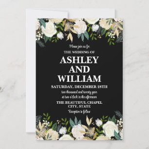 Black & White Boho Bohemian Chic Greenery Bröllop Inbjudningar
