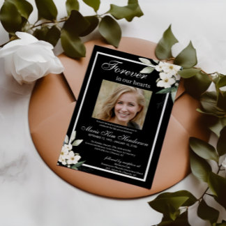 Black White Boho Greenery Funeral Memorial Service Inbjudningar