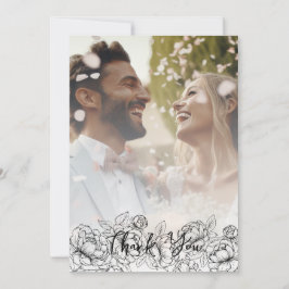 Black White Boho Modern Blommigt Elegant Photo Tack Kort