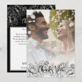Black White Boho Modern Blommigt Elegant Photo Tack Kort