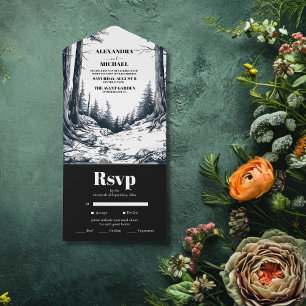 Black White Boho Mountain Forest Bröllop