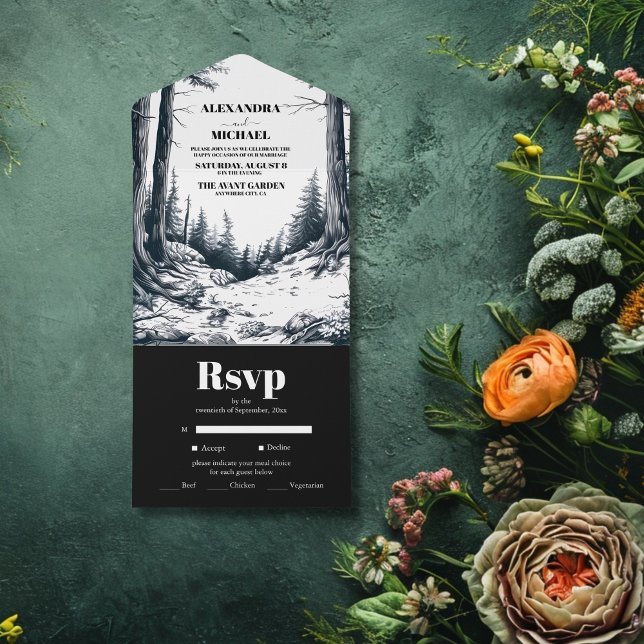 Black White Boho Mountain Forest Bröllop (Skapare uppladdad)