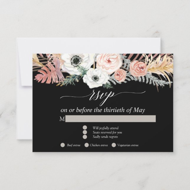 Black White Boho Pampas Grass Tropical Blommigt OS OSA Kort (Framsida)