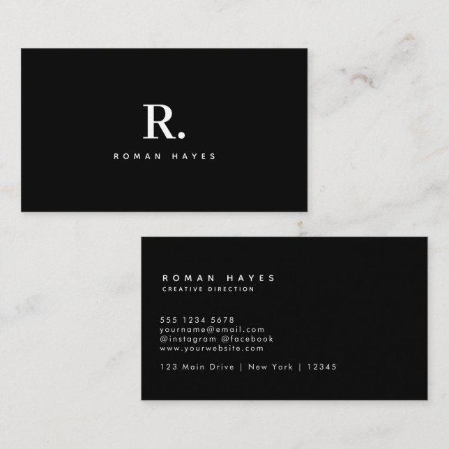 Black White Bold Dot Monogram Modern Minimalist Visitkort (Fram/baksida)