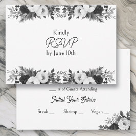 Black & White Botanical Wedding RSVP and Meals OSA Kort