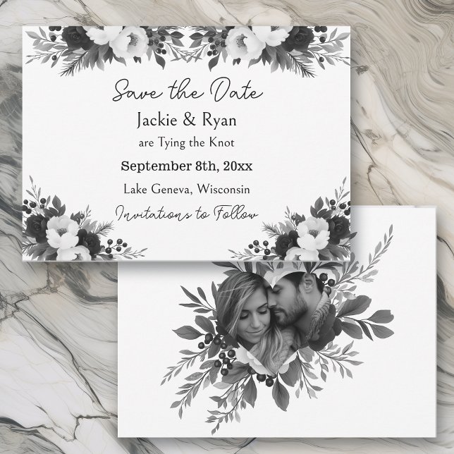 Black & White Botanical Wedding Save the Date Spara Datumet (Skapare uppladdad)