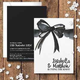 Black White Bow Gifter sig Ribbon Chic Bröllop Inbjudningar
