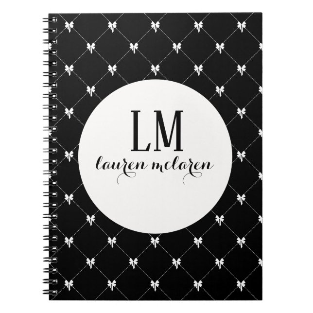 Black & White Bow Monogram Anteckningsbok (Framsidan)