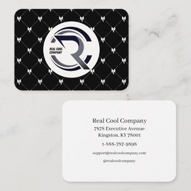 Black & White Bow Monogram Business Card Visitkort (Fram/baksida)