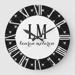 Black & White Bow Monogram Stor Klocka
