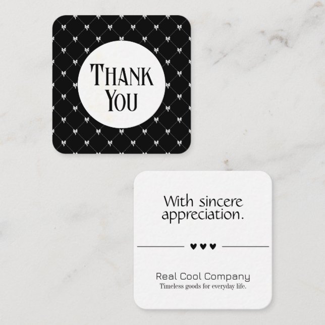 Black & White Bow Monogram Thank You Card Tilläggskort (Fram/baksida)