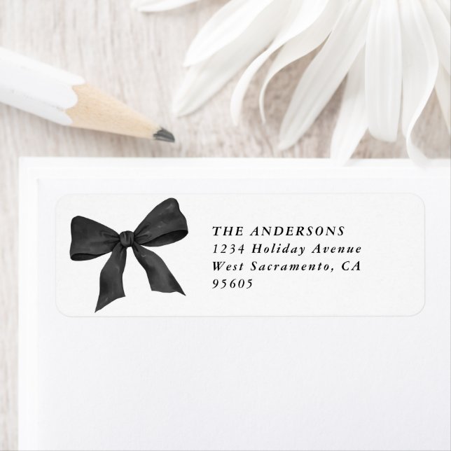 Black White Bow-Returadressen Returadress Etikett (Insitu)
