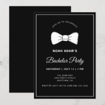 Black & White Bow Tie Modern Bachelor Party Invita