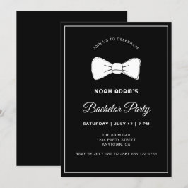 Black & White Bow Tie Modern Bachelor Party Invita Inbjudningar