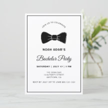 Black & White Bow Tie Modern Bachelor Party Invita