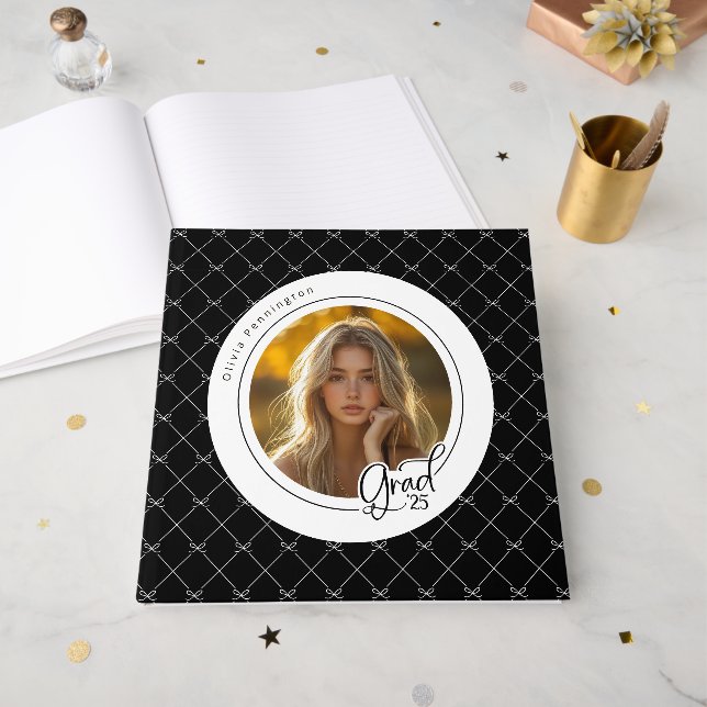 Black White Bows Elegant Modern Photo Grad Gästböcker (Framsidan öppen)