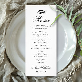Black white branch Old Money wedding menu card Reklamkort
