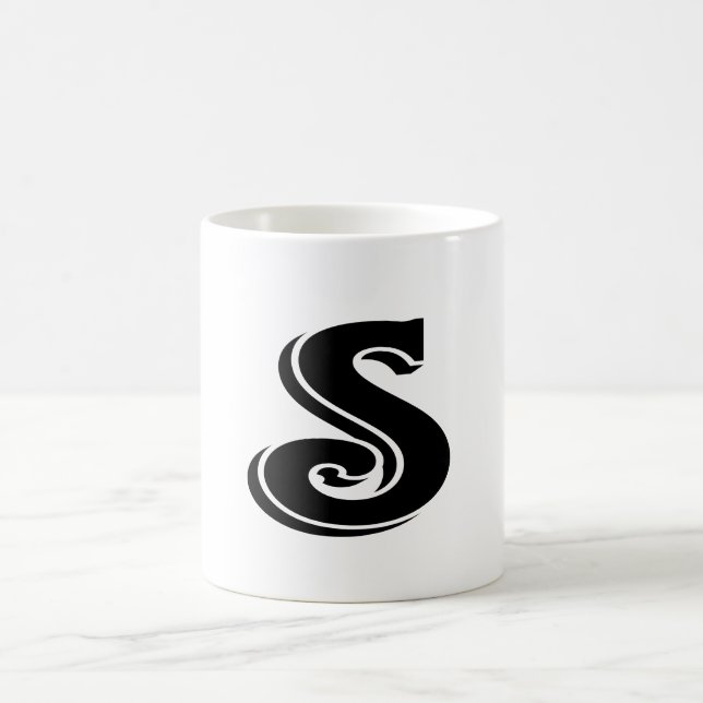 Black White Brev S Monogram Kaffemugg (Center)