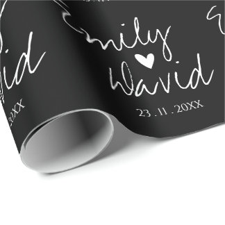 Black White Bride & Groom Namn Bröllop Presentpapper