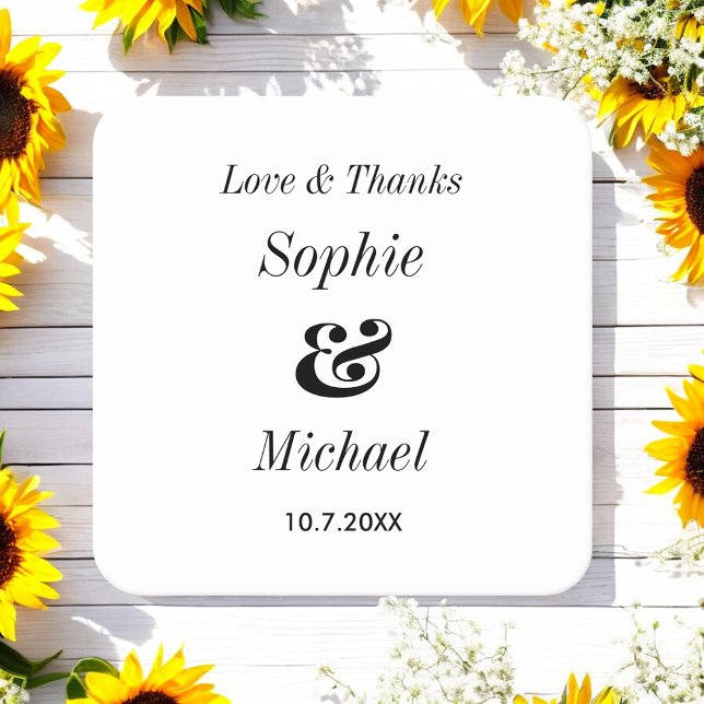 Black White Bröllop Bride Groom Underlägg Papper Kvadrat (Skapare uppladdad)