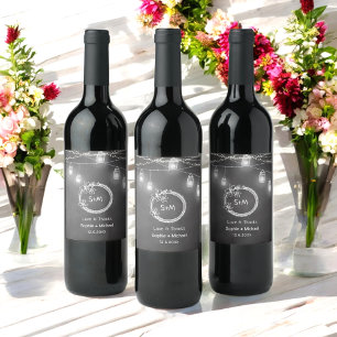 Black White Bröllop Chalkboard Mason Burk Vinflaska Etikett