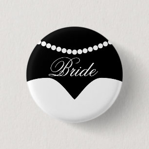 Black White Bröllop Dress Pearl Necklace Bride Knapp
