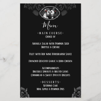 Black & White Bröllop Skeletons Black Ro Menu