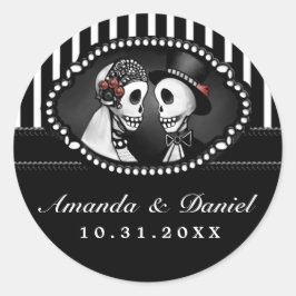 Black White Bröllop Skeletons Rand Namn Round Runt Klistermärke