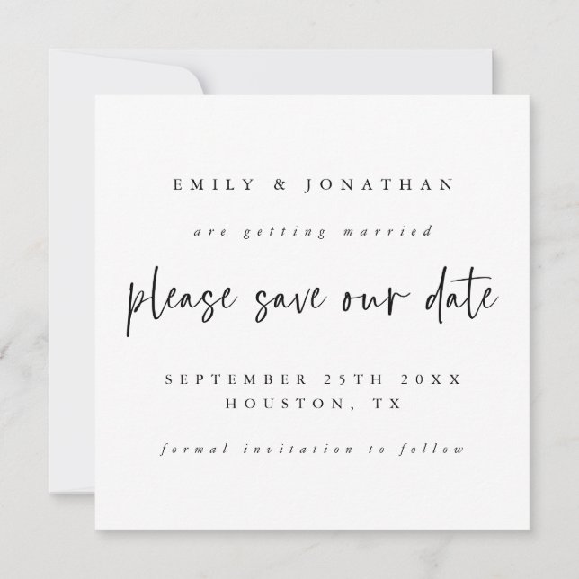 Black White Bröllop spara datum Anteckningskort (Framsida)