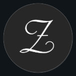 Black White Bröllop Z Monogram Stickers Runt Klistermärke<br><div class="desc">Dessa klistermärken har ett kursivt Z-monogram för eleganten. Underbar för bröllopsfavörer,  etc.</div>