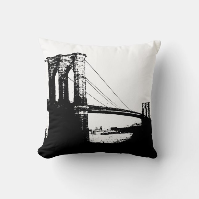 Black & White Brooklyn Bridge New York City Pillow Kudde (Framsida)