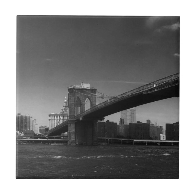 Black White Brooklyn Bridge New York City Travel Kakelplatta (Framsidan)