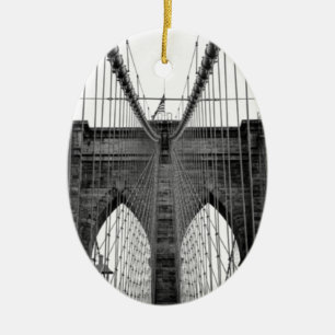 Black White Brooklyn Bridge New York Julgransprydnad Keramik