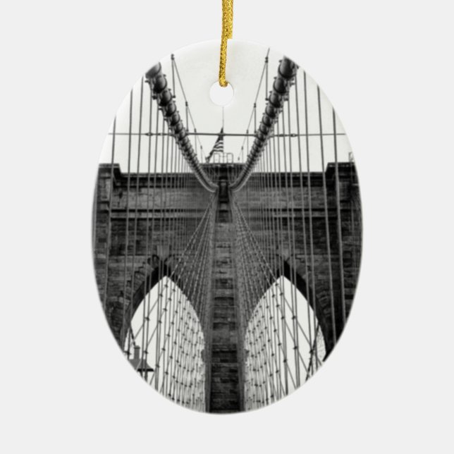 Black White Brooklyn Bridge New York Julgransprydnad Keramik (Framsidan)