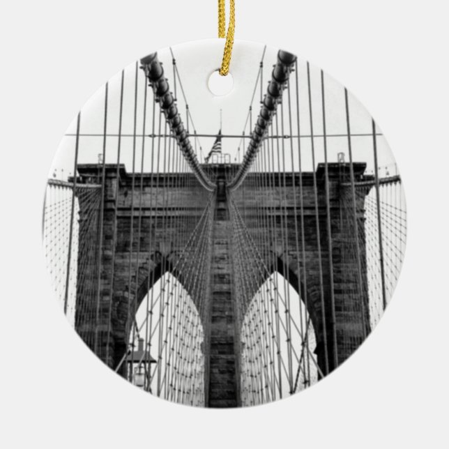 Black White Brooklyn Bridge New York Julgransprydnad Keramik (Framsidan)