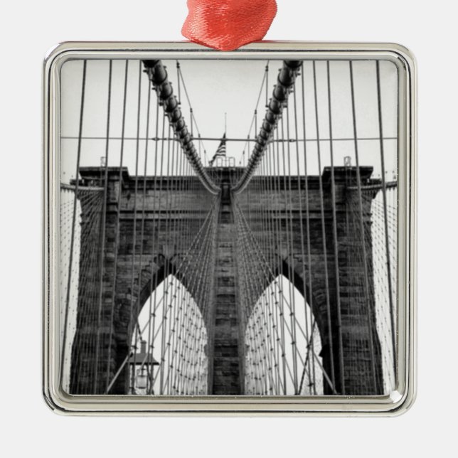 Black White Brooklyn Bridge New York Julgransprydnad Metall (Framsidan)