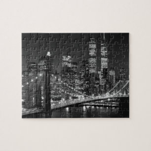 Black White Brooklyn Bridge New York Natt Pussel