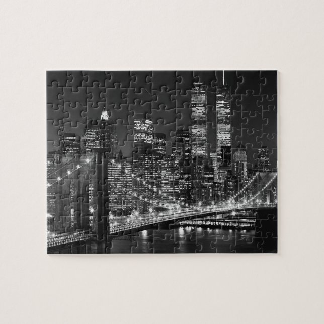 Black White Brooklyn Bridge New York Natt Pussel (Horisontell)